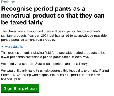 Recognise period pants as a menstrual product so that they can be taxed fairly