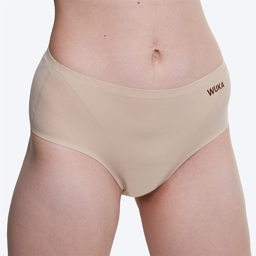 WUKA Stretch Seamless Midi Brief Period Pants Style Medium Flow Light Nude Colour Front