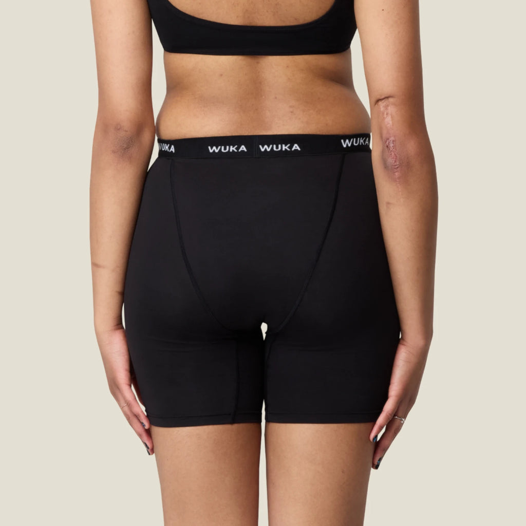 Back view of WUKA Ultimate™ Boxer Medium Flow Period Shorts, offering full coverage and discreet protection with breathable fabric for period comfort