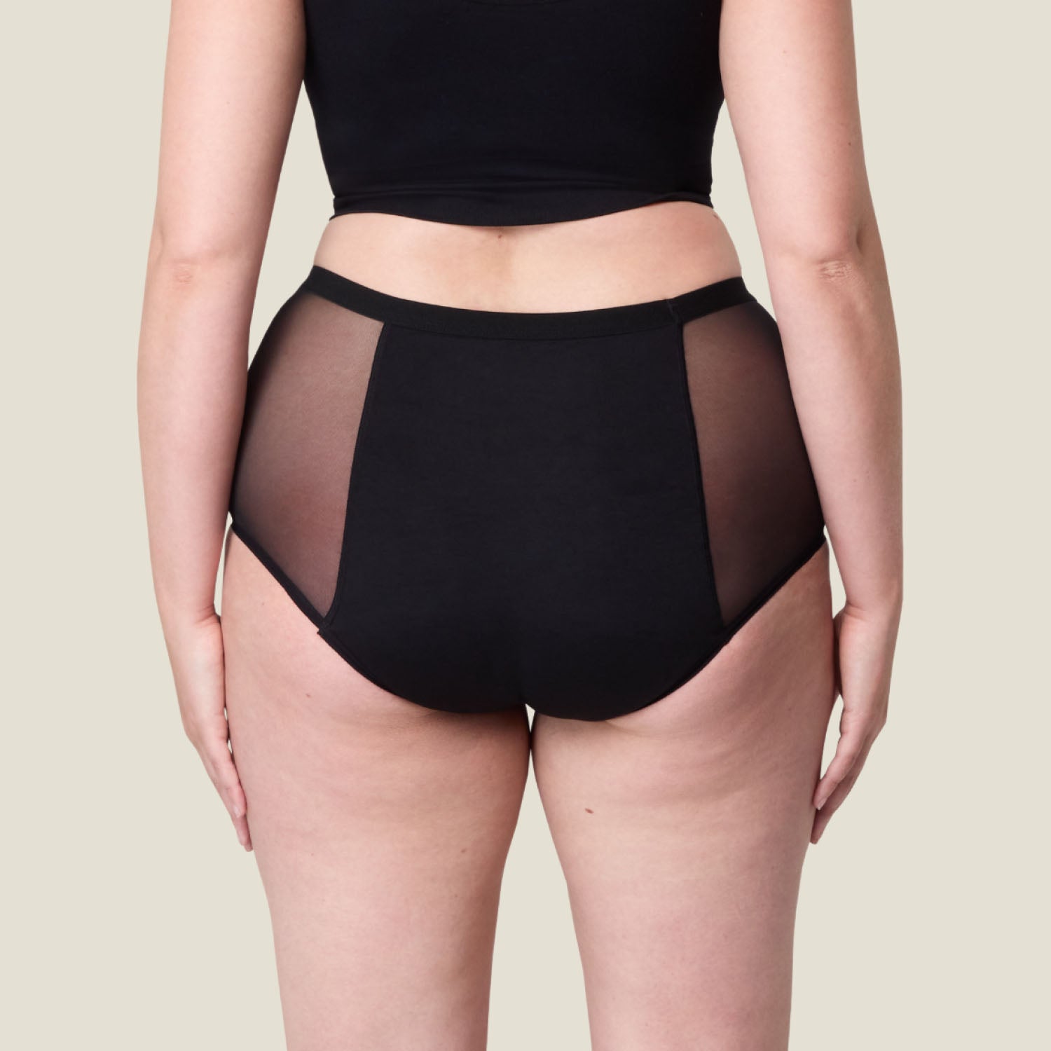 Back view of WUKA Ultimate™ High Waist Heavy Flow Period Pants – high waist full coverage with mesh detailing for comfort and breathability.