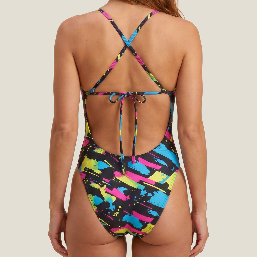 Close-up of the leakproof gusset on the WUKA Lunafly Competition Tie-Back period swimsuit