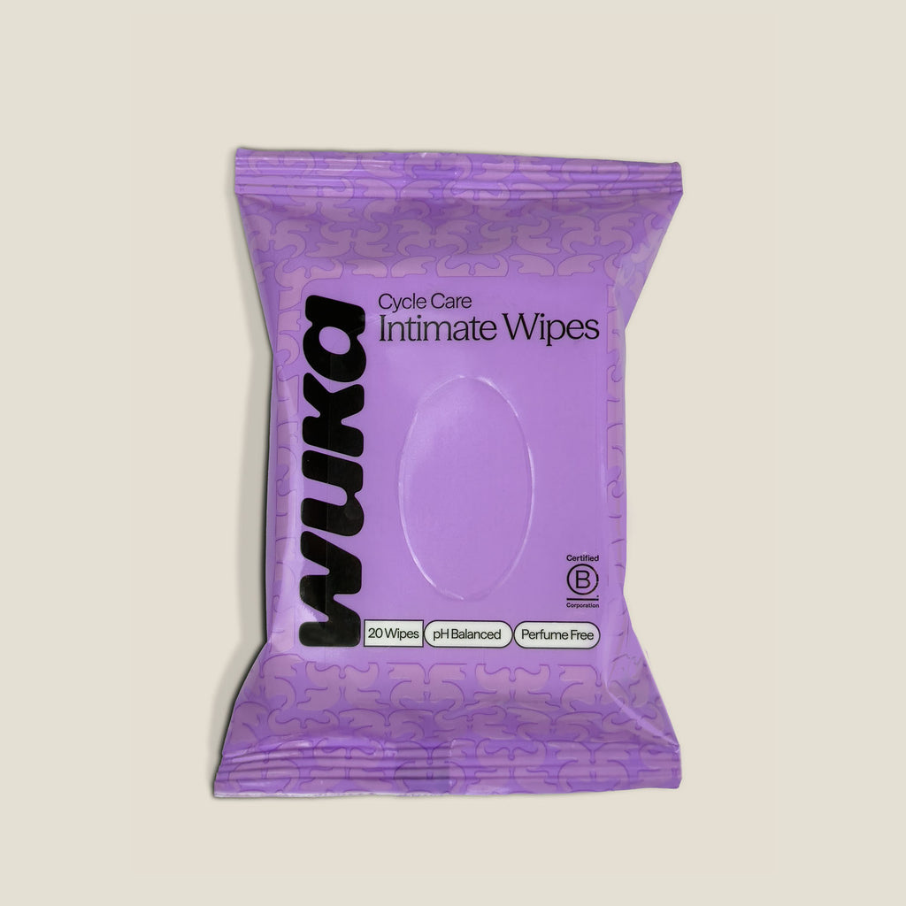 Period care intimate wipes for teens by WUKA pH balanced fragrance-free travel pack
