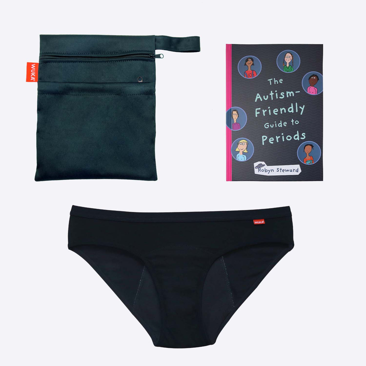 WUKA First Period Pack - Hipster Style - Medium Absorbency - Black Colour - Autism-Friendly Guide To Periods