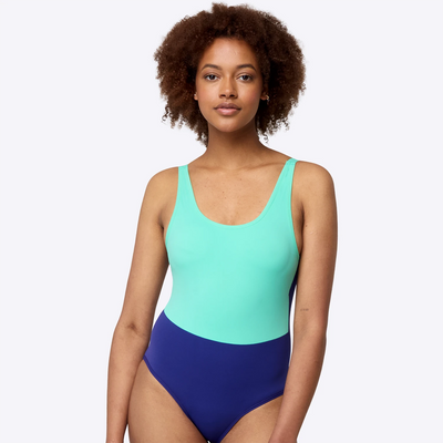 WUKA Period Two-Tone Scoopback Swimsuit - Green/Blue - Front Face On