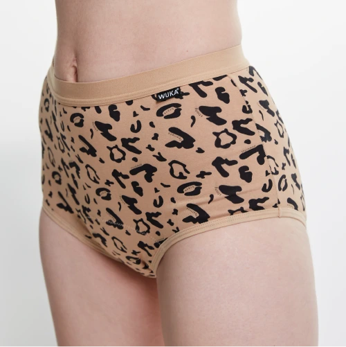 WUKA Print High Waist Period Pants Style Heavy Flow Leopard Colour Front