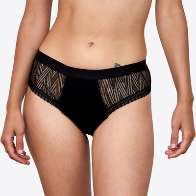 WUKA Ultimate Mesh Lace Hipster Brief Style Medium Flow Black Colour Front