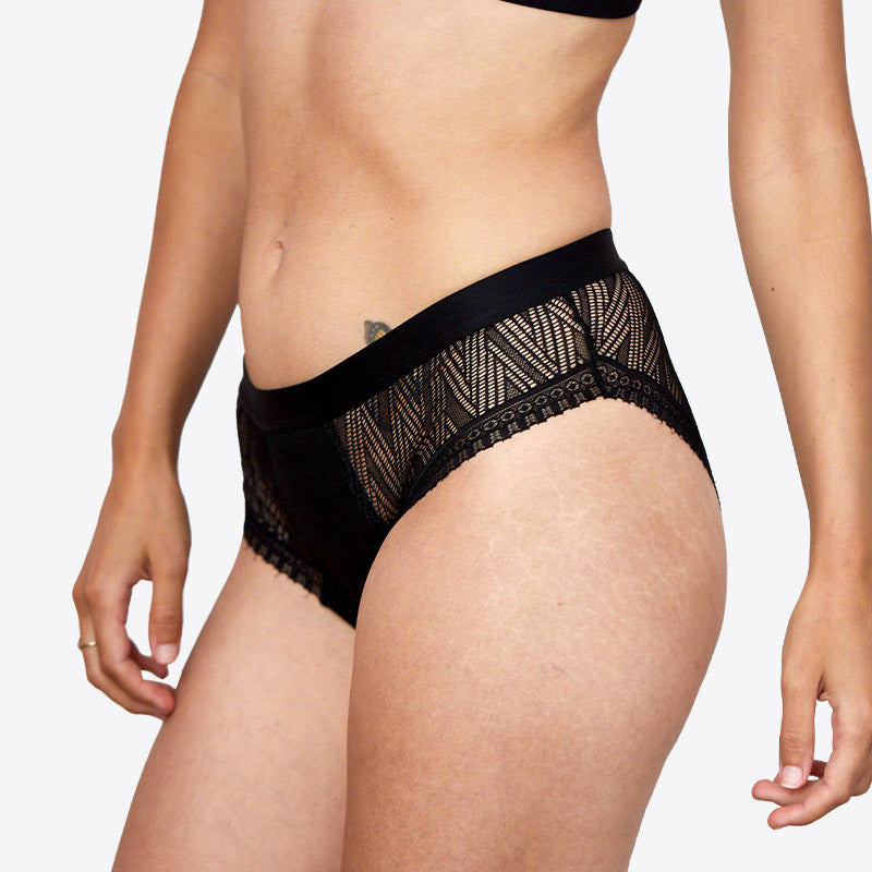 WUKA Ultimate Mesh Lace Hipster Brief Style Medium Flow Black Colour Side