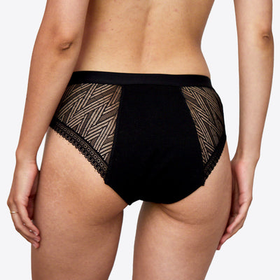 WUKA Ultimate Mesh Lace Hipster Brief Style Medium Flow Black Colour Back