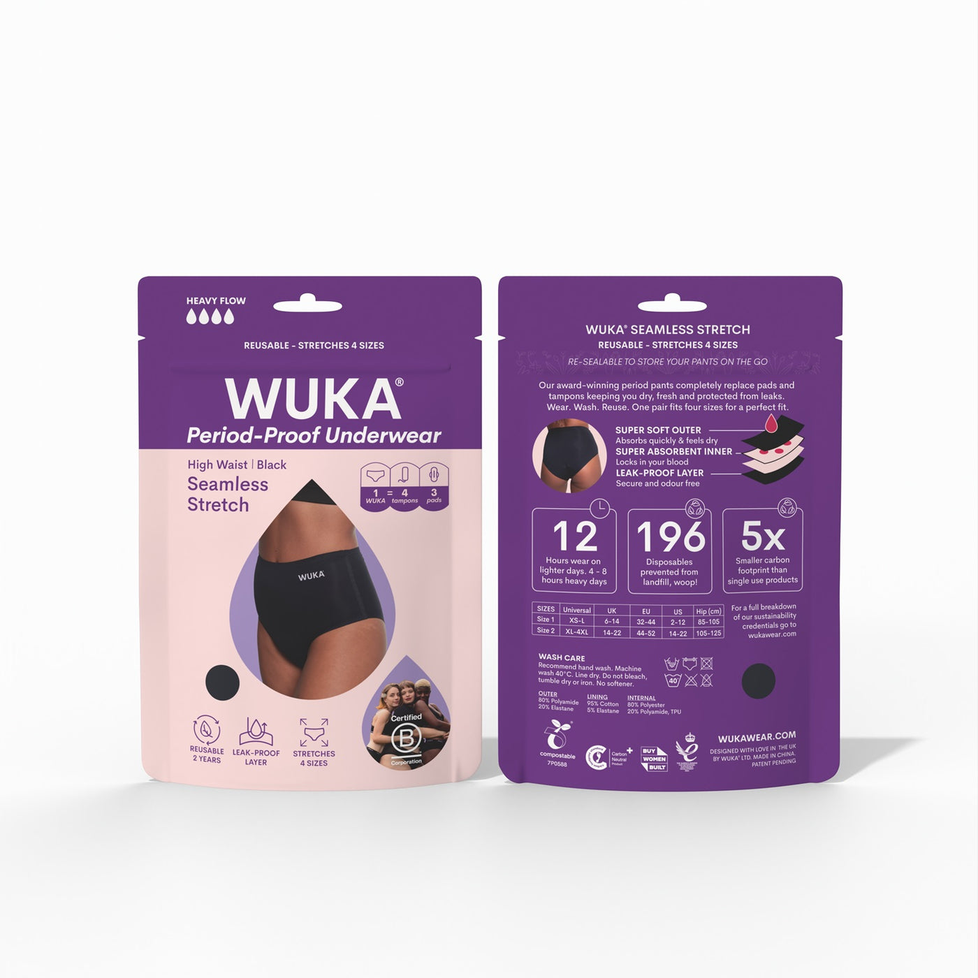 WUKA Stretch Seamless High Waist Period Pants Style Medium Flow Black Colour Packaging