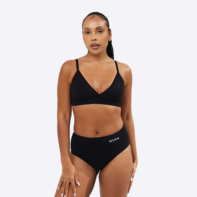 Stretch Seamless Midi Brief Style - Light  Absorbency - Black - Size 2 - Three Quarter Front