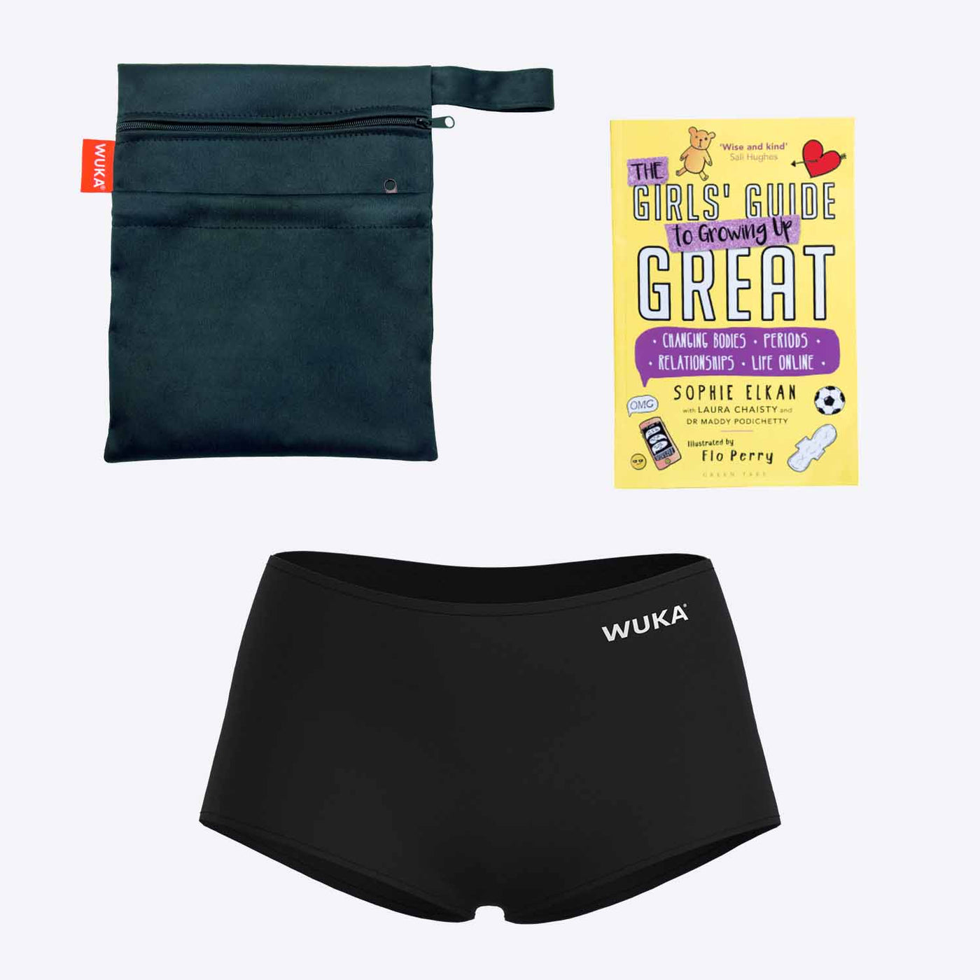 WUKA First Period Pack - Boxer Short Style - Heavy Absorbency - Black Colour - The Girls Guide To Growing Up Great