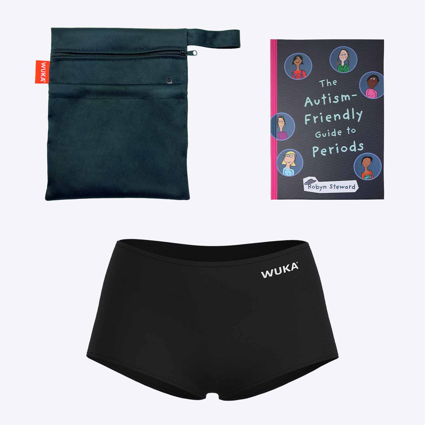 WUKA First Period Pack - Boxer Short Style - Heavy Absorbency - Black Colour - The Autism-friendly Guide To Periods