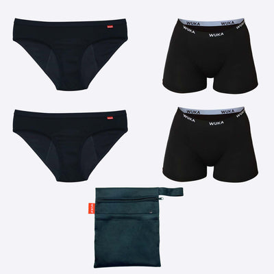 WUKA Period Teen Sleep Set 4 Pack Boxer - Hipster Style Medium Flow Black Colour Set