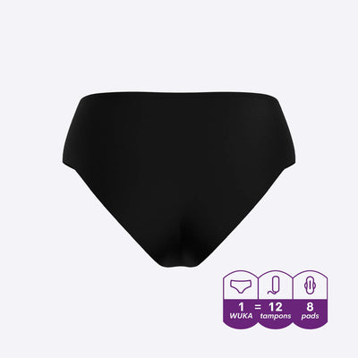 WUKA Teen Stretch Super Period Pants Bikini Brief Style Super Heavy Flow Black Cutout Back