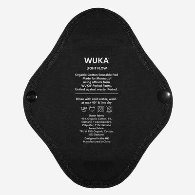 WUKA Reusable Panty Liners 3 Pack Style Light Flow Black Colour Single