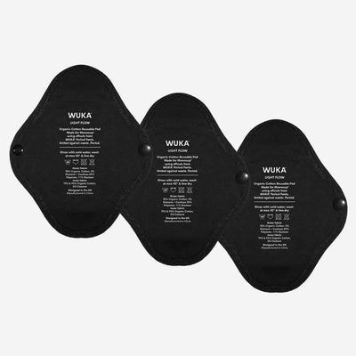 WUKA Reusable Panty Liners 3 Pack Style Light Flow Black Colour Set