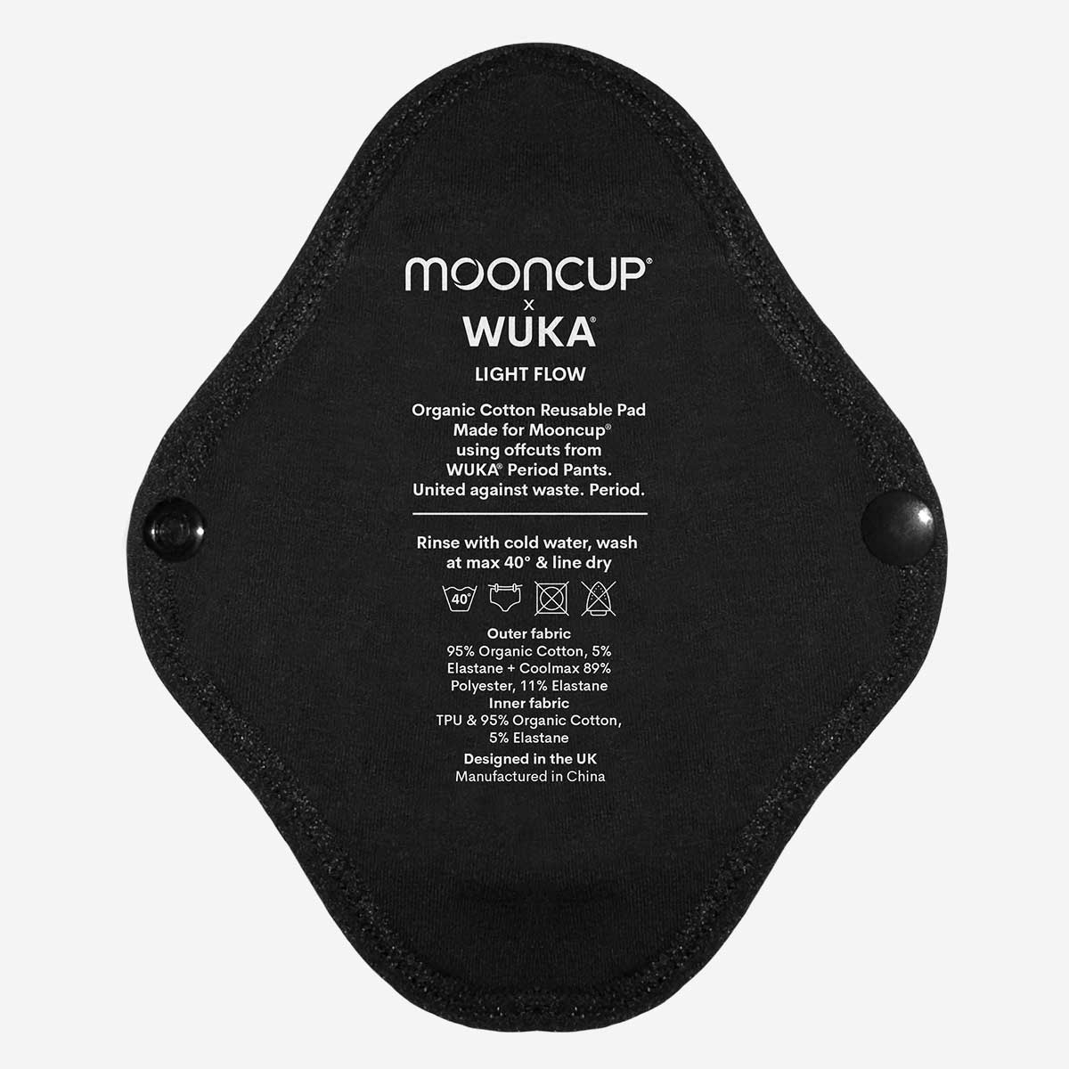WUKA Reusable Panty Liners 3 Pack Style Light Flow Black Colour Single