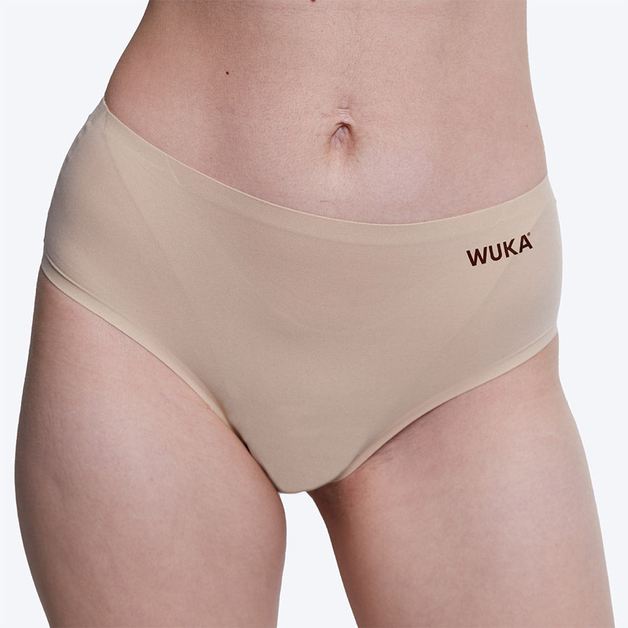 WUKA Stretch Seamless Midi Brief Period Pants Style Heavy Flow Light Nude Colour Front