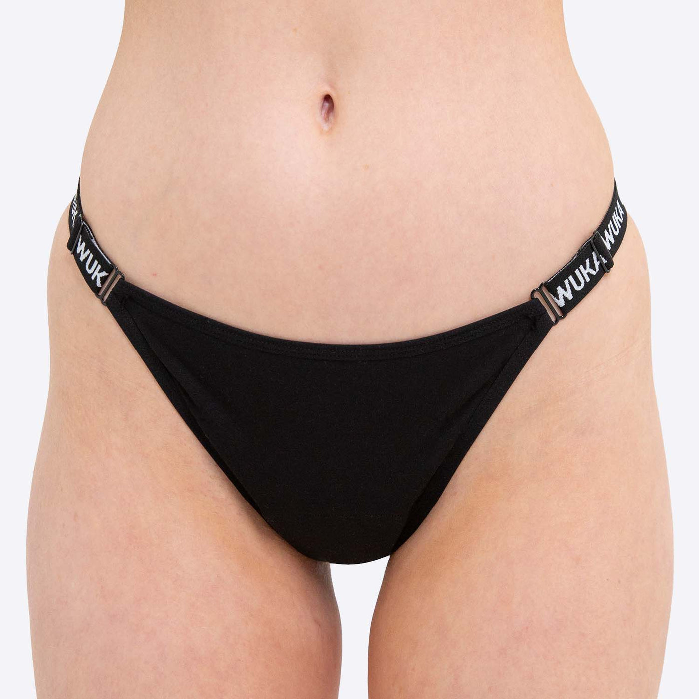WUKA Flex Logo Bikini Period Pants Style Medium Flow Black Colour Front Small Model