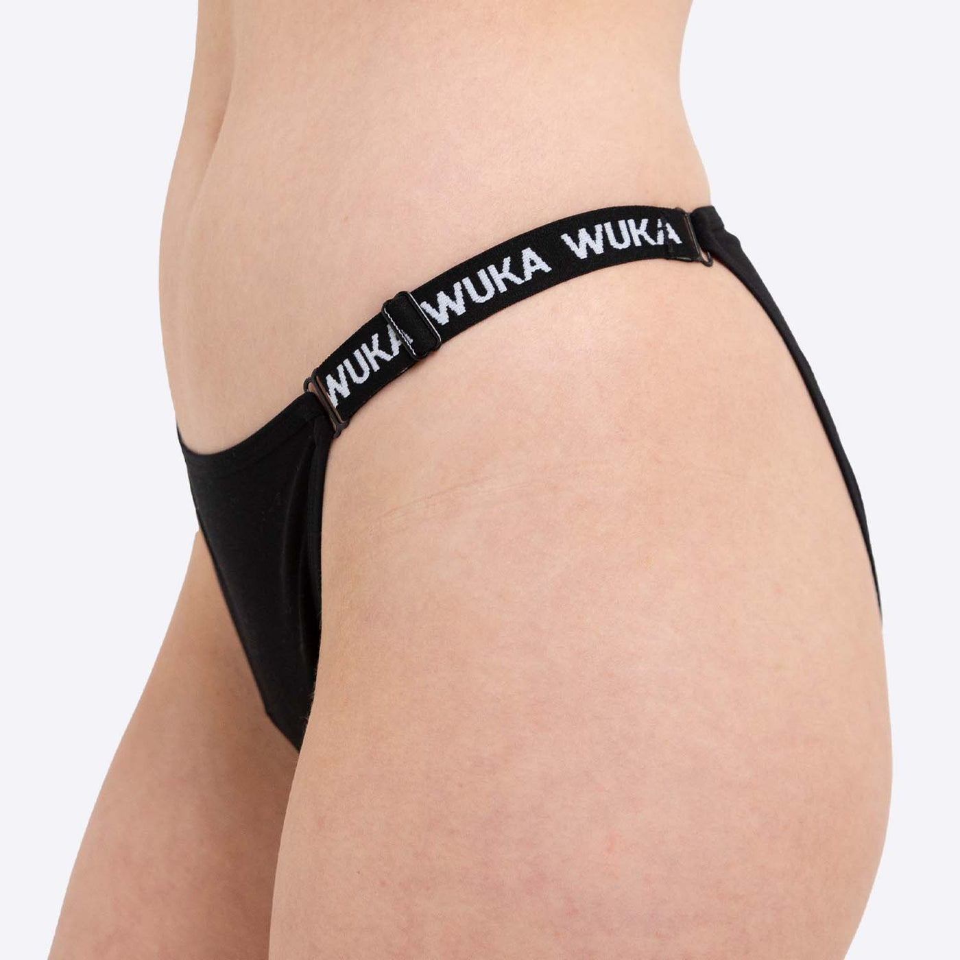 WUKA Flex Logo Bikini Period Pants Style Medium Flow Black Colour Side Small Model