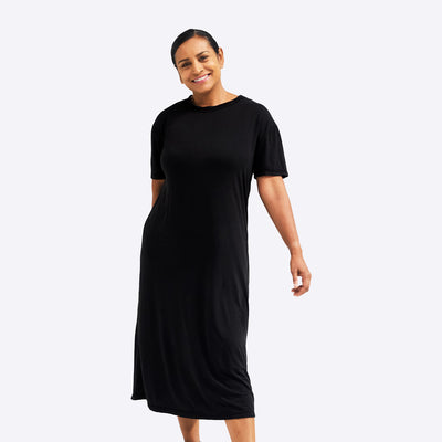 WUKA - FreshTech Sleep Wear - Jersey T-Shirt Dress - Black Colour - dress-front