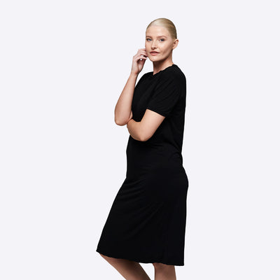 WUKA - FreshTech Sleep Wear - Jersey T-Shirt Dress - Black Colour - dress-side-model-2