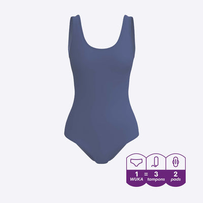 WUKA Scoop Back Period Swimsuit Style Medium Flow Blue Colour Front 3D Render
