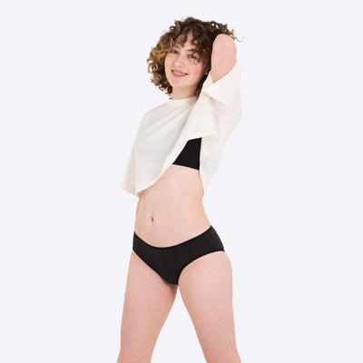 New WUKA teen leak-proof period swimwear in Black - full view  - Light/Medium flow