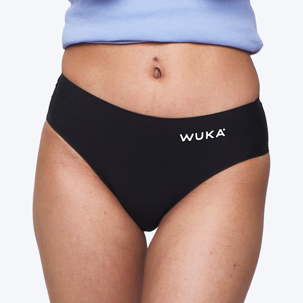 WUKA Teen Stretch Super Period Pants Bikini Brief Style Super Heavy Flow Black Front 5 Pack
